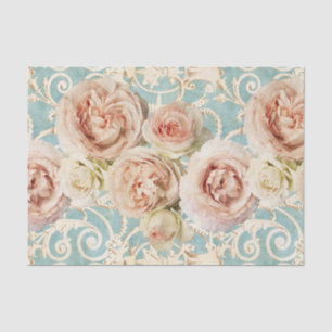 Vintage Blush Pink Heirloom Roses Floral Damask Tissue Paper