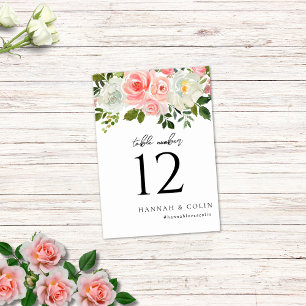Vintage Blush Pink & Ivory Rose Garland Table Number