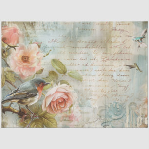 Vintage Blush Pink Rose Birds Decoupage Tissue Paper