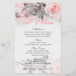 Vintage Blush Pink Rose Wedding Menu Card