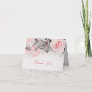 Vintage Blush Pink Rose Wedding Thank You Card
