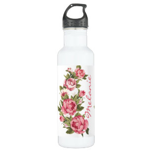 Vintage blush pink roses Peonies name 710 Ml Water Bottle