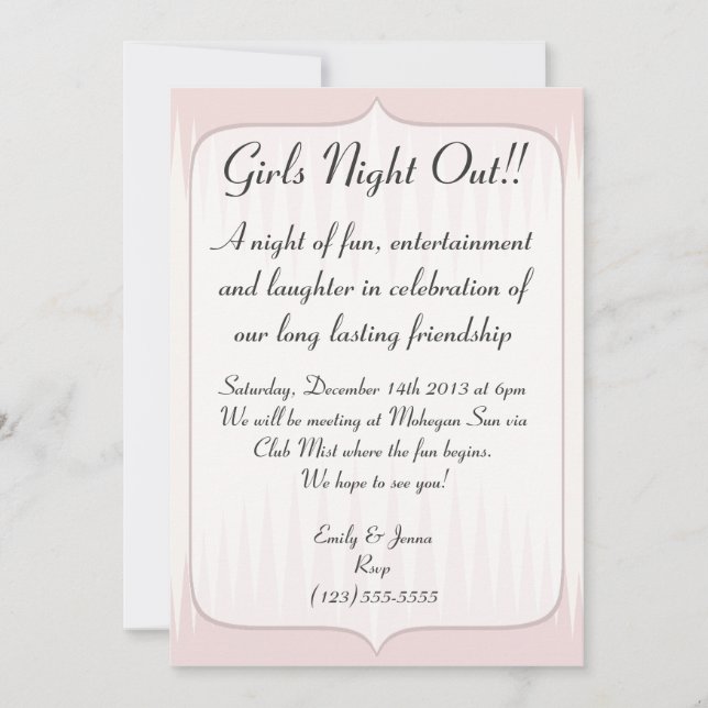 Vintage Blush Pink Spikes Girls Night Out Invitation (Front)