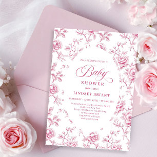 Vintage Blush Pink Toile Roses Baby Shower Invite