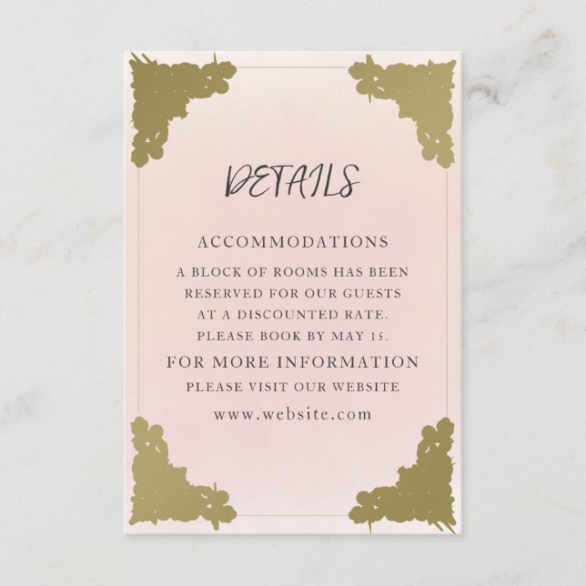 Vintage Blush Pink Wedding Details  Enclosure Card (Front)