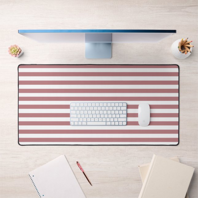 Vintage Blush Pink & White Stripes Striped Desk Mat (Office 1)