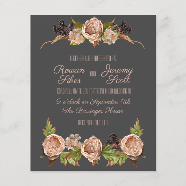 Vintage Blush & Plum Floral Budget Invitation Flyer (Front)