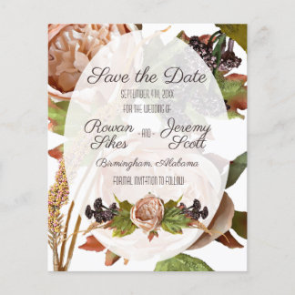 Vintage Blush & Plum Floral Budget Save the Date Flyer