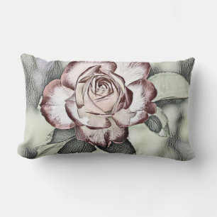Vintage Blush Red Rose Drawing Lumbar Pillow