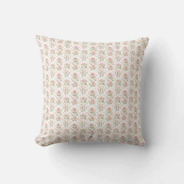 Vintage Blush Rose Floral Pattern Throw Pillow (Front)
