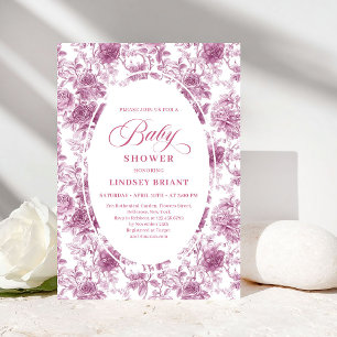 Vintage Blush Rose Pattern French Toile Baby Showe Invitation