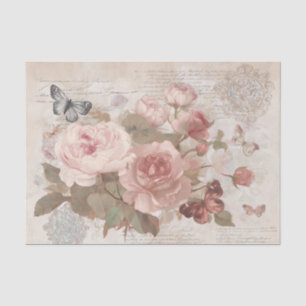 Vintage Blush Roses and Butterflies Tissue Paper