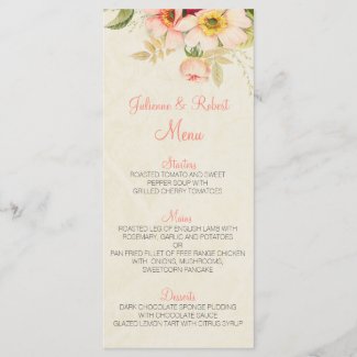 Vintage Blush Roses Floral Wedding Menu