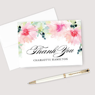 Vintage Blush Spring Floral Watercolor Wedding Thank You Card