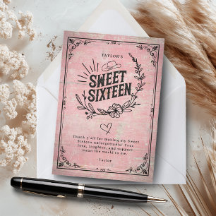 Vintage Blush Western Floral Sweet Sixteen Thank You Card