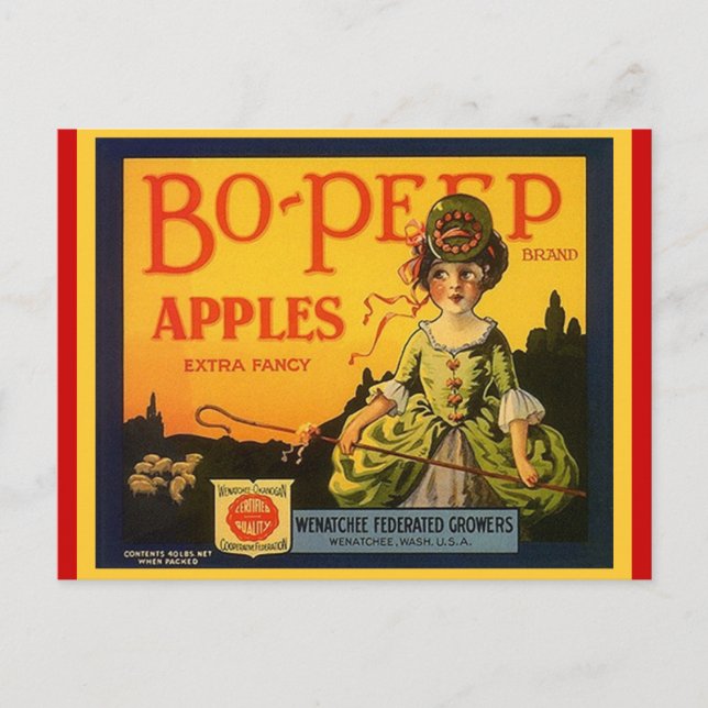 Vintage Bo Peep & Sheep Fancy Apples Postcards (Front)