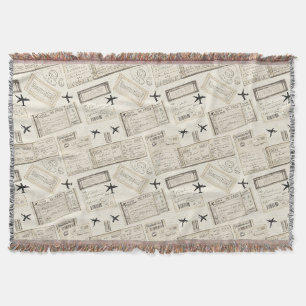 Vintage Boarding Pass Travel Pattern Throw Blanket