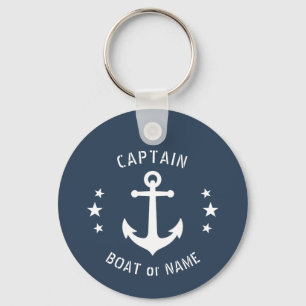 Vintage Boat Anchor Stars Captain Name Photo Back Keychain