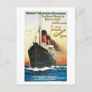 Vintage boat travel to Ireland advert Postcard