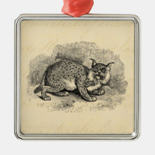 Vintage Bobcat 1800s Bob Cat Lynx Illustration Metal Ornament