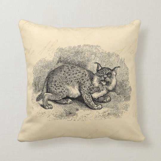 Vintage Bobcat 1800s Bob Cat Lynx Illustration Throw Pillow