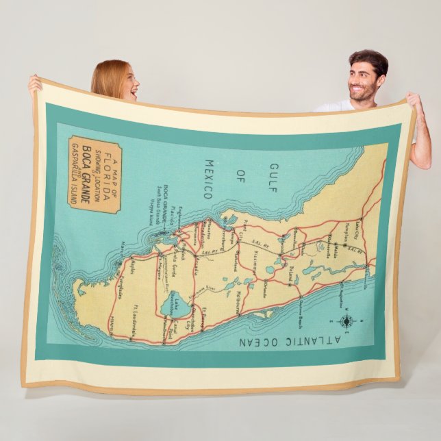 Vintage Boca Grande Florida Map  Fleece Blanket (In Situ)