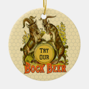 Vintage Bock Beer Poster: Antique Goat Saloon Bar Ceramic Ornament