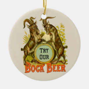 Vintage Bock Beer Poster: Antique Goat Saloon Bar Ceramic Ornament