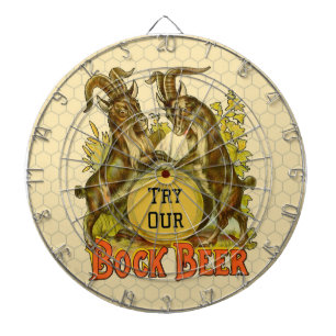 Vintage Bock Beer Poster: Antique Goat Saloon Bar  Dartboard
