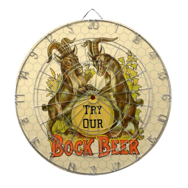Vintage Bock Beer Poster: Antique Goat Saloon Bar  Dartboard (Front)