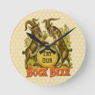 Vintage Bock Beer Poster: Antique Goat Saloon Bar  Round Clock