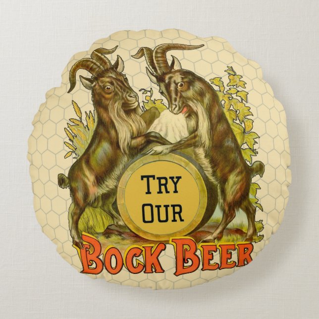 Vintage Bock Beer Poster: Antique Goat Saloon Bar  Round Pillow (Front)