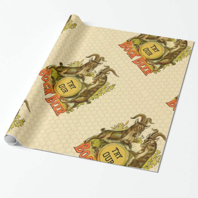 Vintage Bock Beer Poster: Antique Goat Saloon Bar  Wrapping Paper (Unrolled)