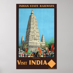 Vintage Bodh Gaya Visit India Travel Poster