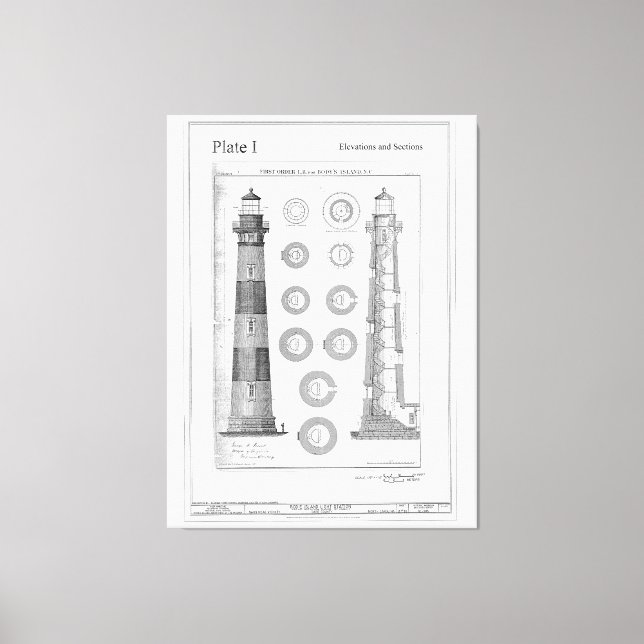 Vintage Bodie Island Lighthouse Diagram Canvas Print (Front)