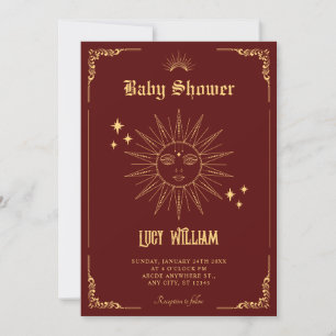 Vintage Bohemian art mystical sun baby shower Invitation