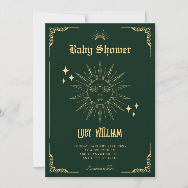 Vintage Bohemian art mystical sun baby shower Invitation (Front)