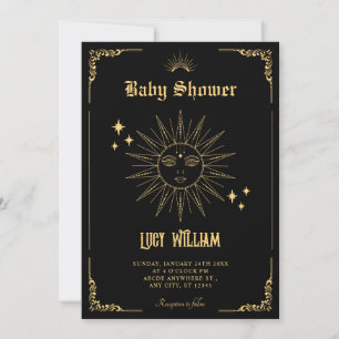 Vintage Bohemian art mystical sun baby shower Invitation