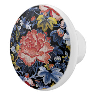 Vintage Bohemian Botanical Blue Floral Pattern Ceramic Knob
