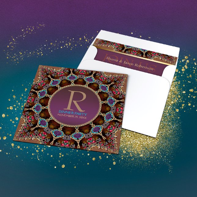 Vintage Bohemian Dinner Party Monogram Invitation (Creator Uploaded)