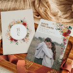 Vintage Bohemian Flowers Photo Save the Date<br><div class="desc">Beautiful bohemian-inspired wedding save the date featuring rustic watercolor flowers,  pampas grass,  and lush tropical greenery complimented with modern typography. Personalize with your own wording! If you want to change the font style,  colour or text placement,  simply click the "Customize Further" button.</div>