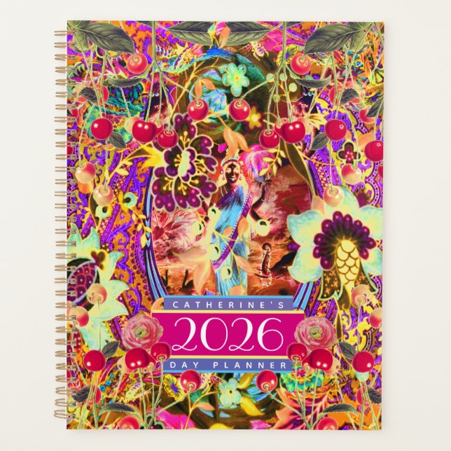 Vintage Bohemian Goddess Neon 2026 Day Planner (Front)