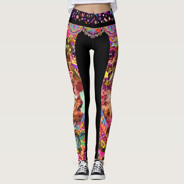 Vintage Bohemian Goddess Neon Leggings (Front)