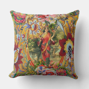 Vintage Bohemian Goddess Throw Pillow
