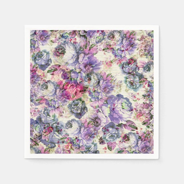 Vintage bohemian rustic pink lavender floral napkin (Front)