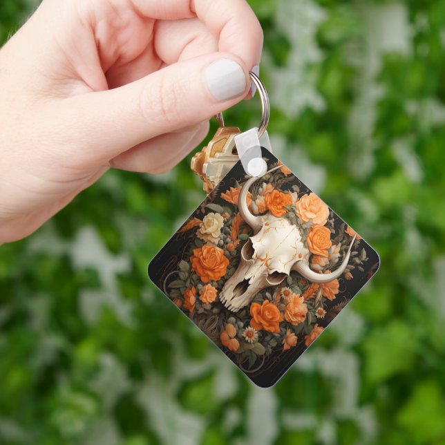 Vintage Bohemian Sugar Skull Bloom Keychain (Hand)