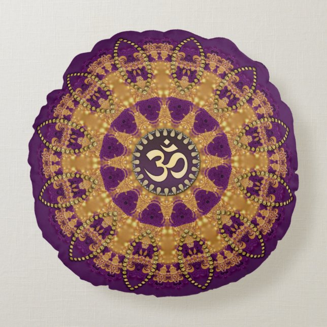 Vintage Bohemian Sunflower OM Yoga Round Cushion (Front)