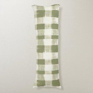 Vintage Bohemian Watercolor Plaid in Moss Green Body Pillow