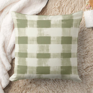 Vintage Bohemian Watercolor Plaid in Moss Green Throw Pillow