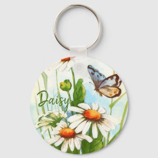 Vintage Bohemian Wild Flowers Boho Monogram Keychain
